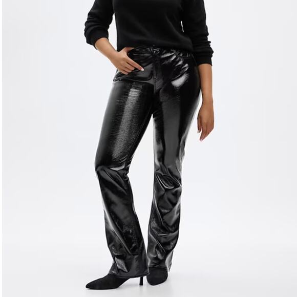 GAP Mid Rise Vegan Patent Leather Baby Boot Pants True Black {SS22} - Picture 1 of 3